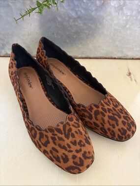 Comfortview Stella Leopard Print Scalloped edge slip-on wedge shoes Womens 10W